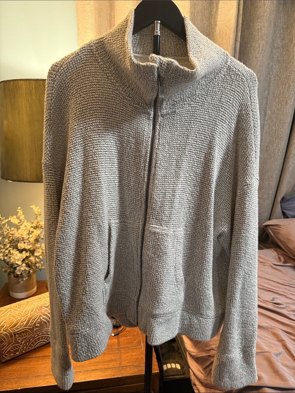 Sweaty Betty Light Gray Teddy Zip-Up Jacket